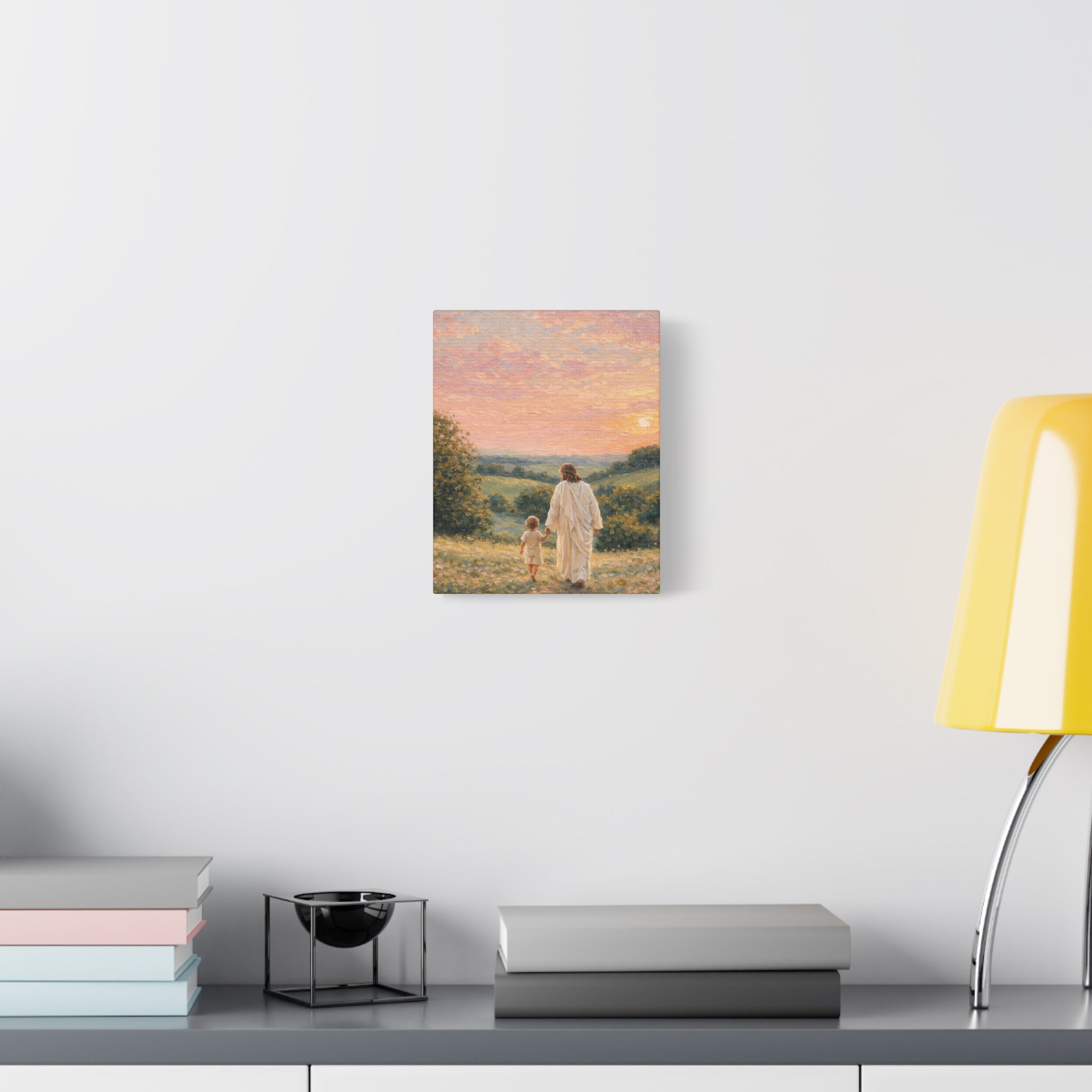 Jesus Walking With a Child Canvas Print Christian Wall Art Matte Canvas Faith Filled Landscape Artwork