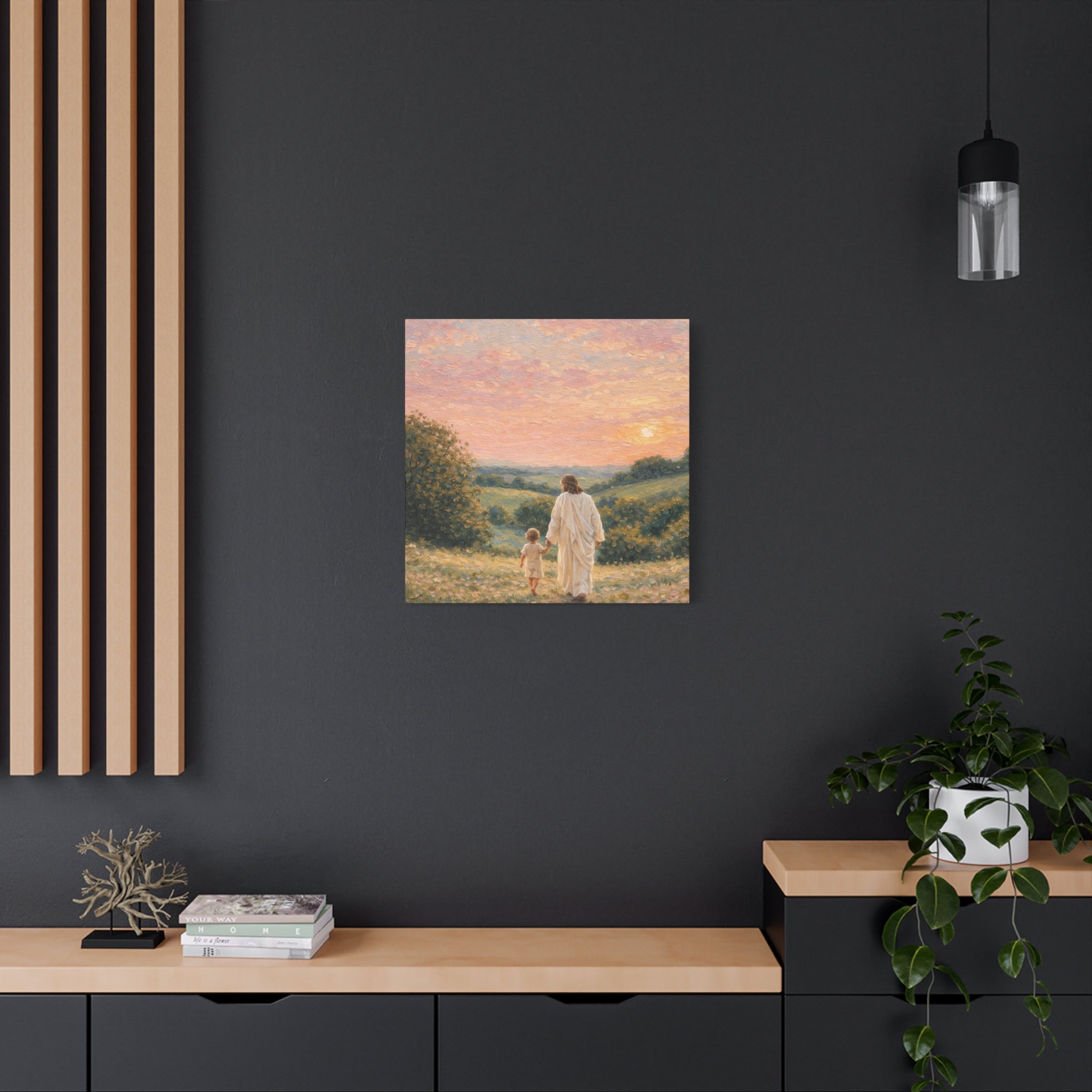 Jesus Walking With a Child Canvas Print Christian Wall Art Matte Canvas Faith Filled Landscape Artwork
