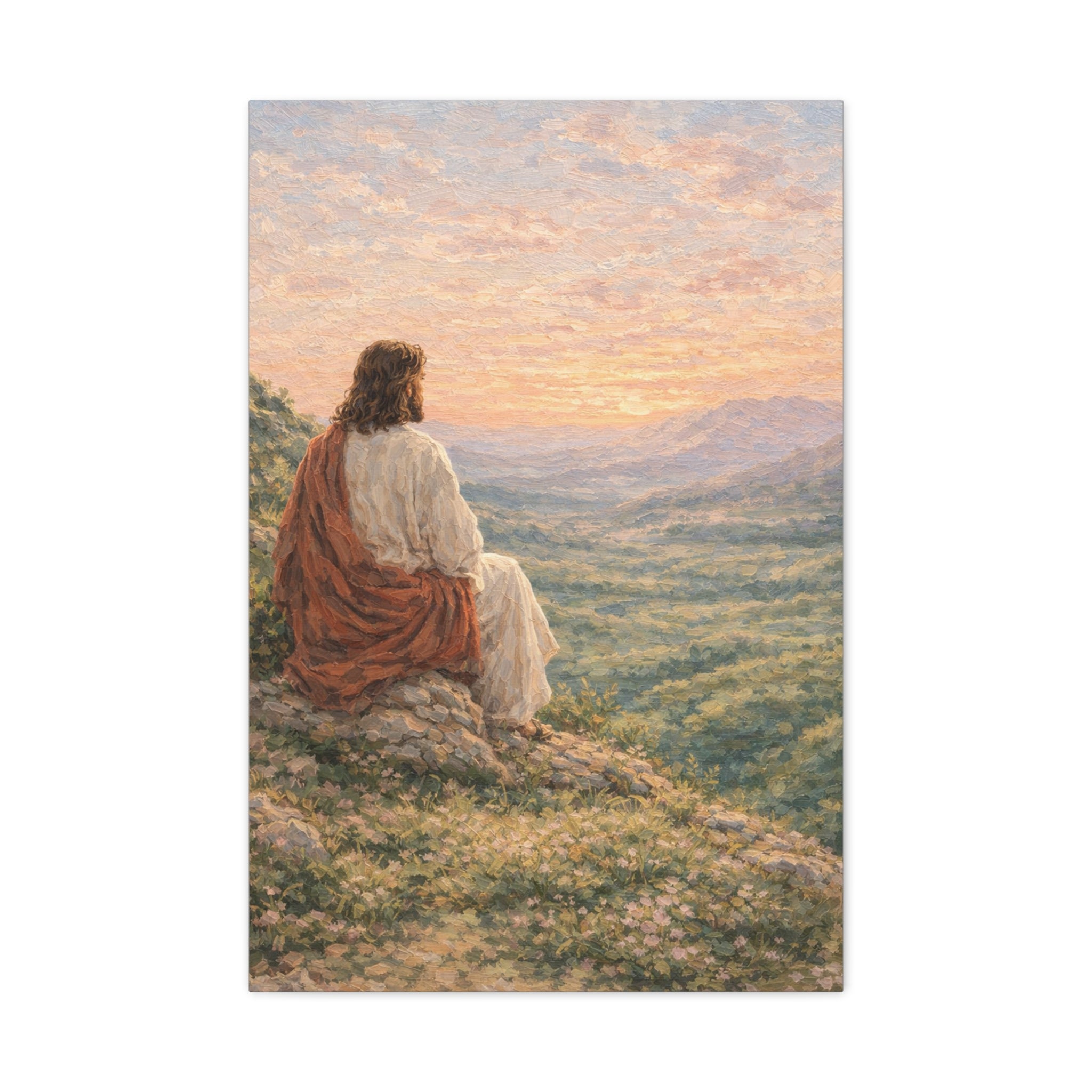 Jesus Watching Over the Valley Canvas Print Christian Wall Art Matte Canvas Faith Inspired Landscape Artwork