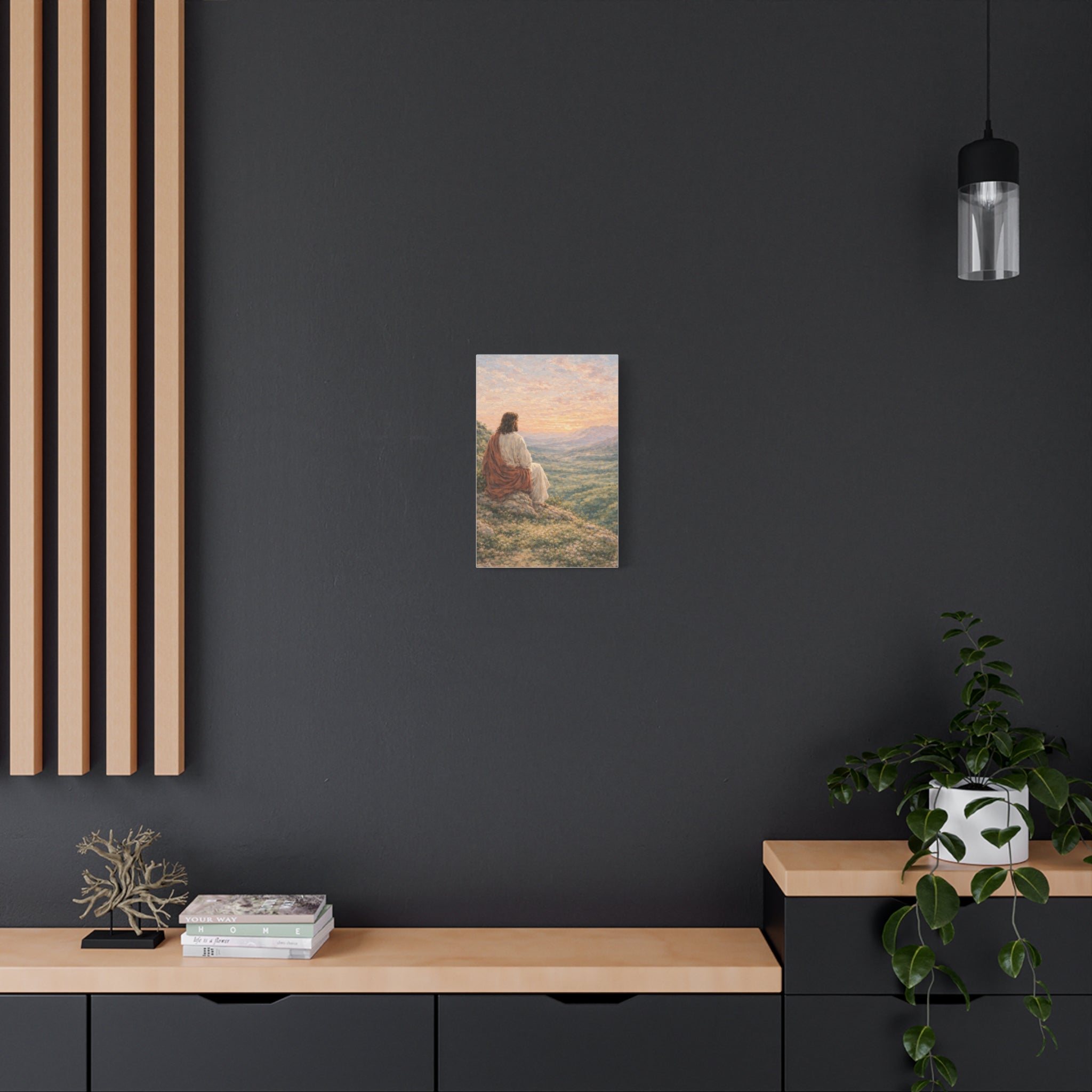 Jesus Watching Over the Valley Canvas Print Christian Wall Art Matte Canvas Faith Inspired Landscape Artwork