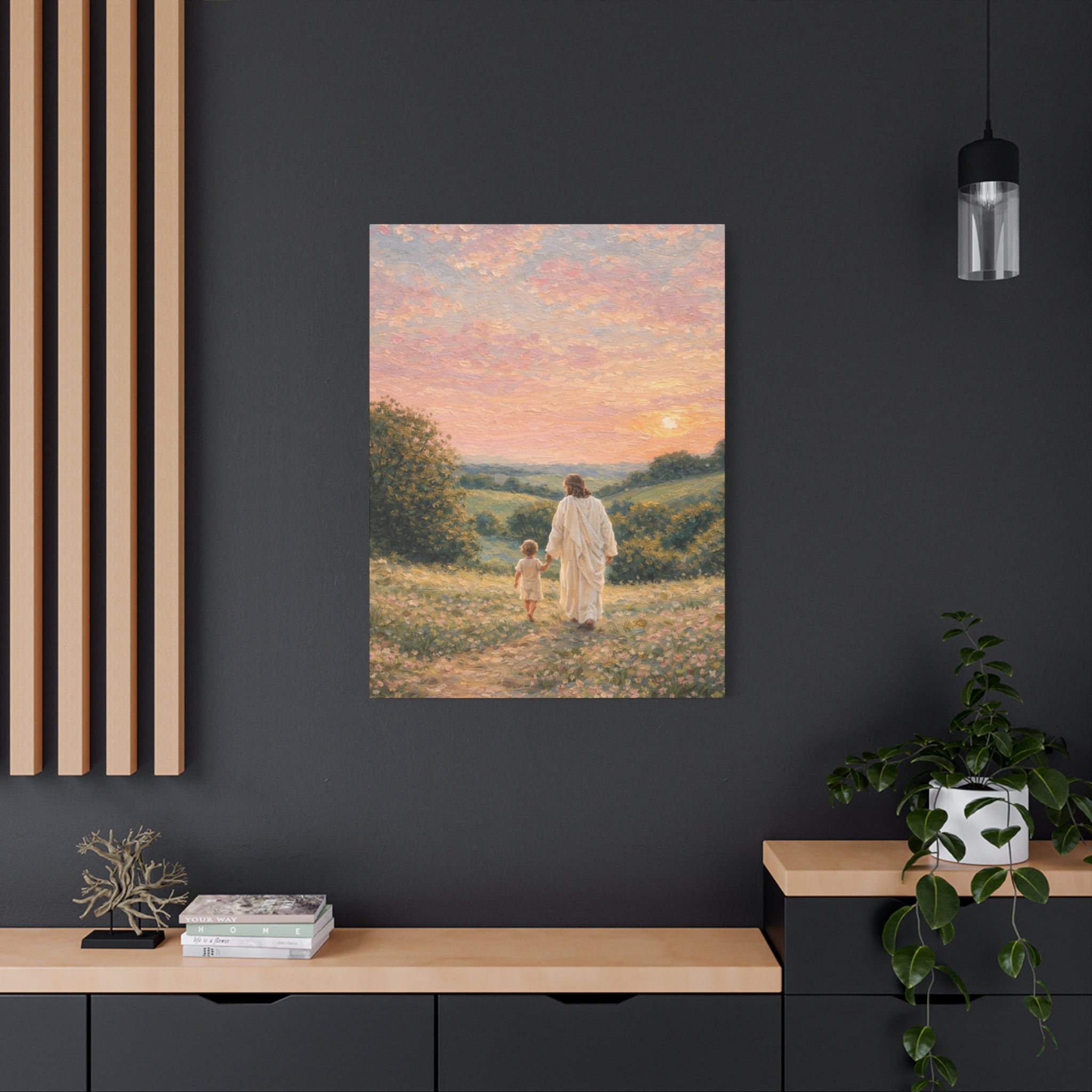 Jesus Walking With a Child Canvas Print Christian Wall Art Matte Canvas Faith Filled Landscape Artwork