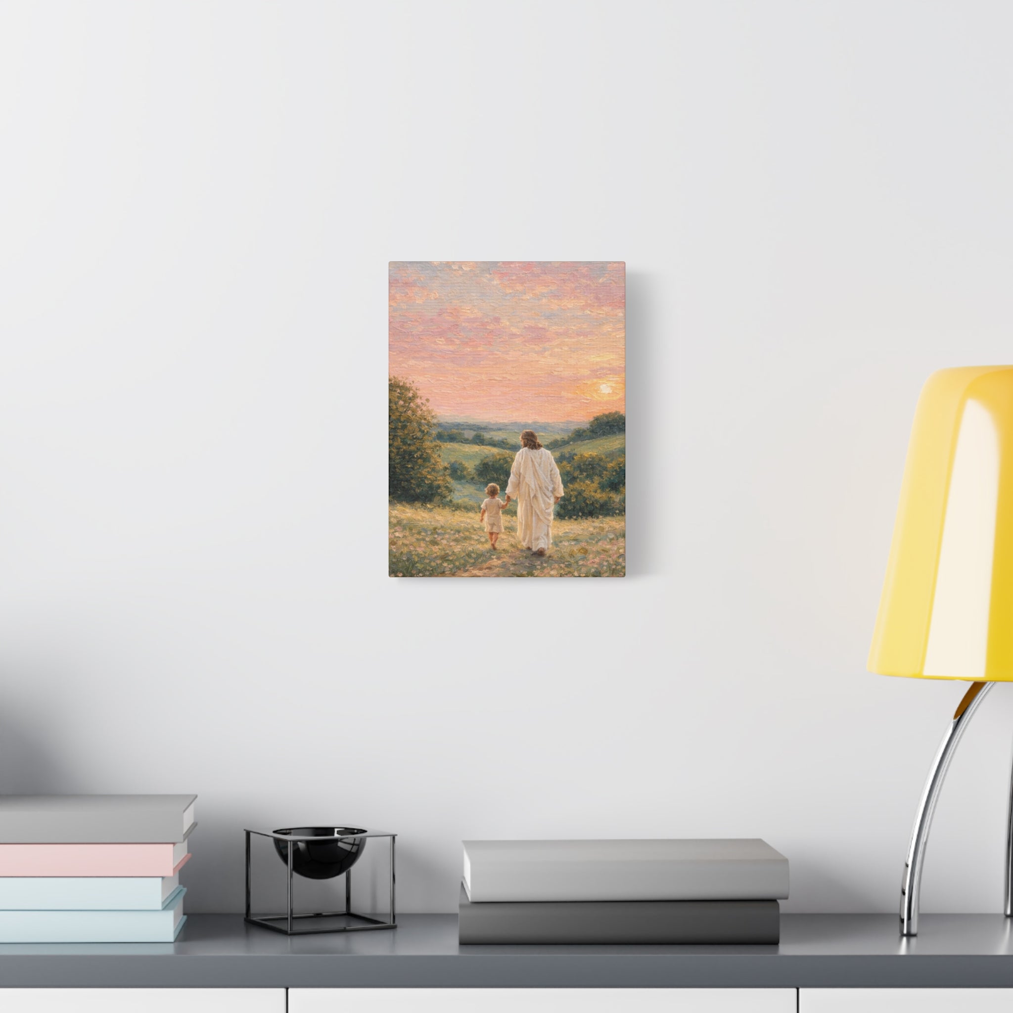 Jesus Walking With a Child Canvas Print Christian Wall Art Matte Canvas Faith Filled Landscape Artwork