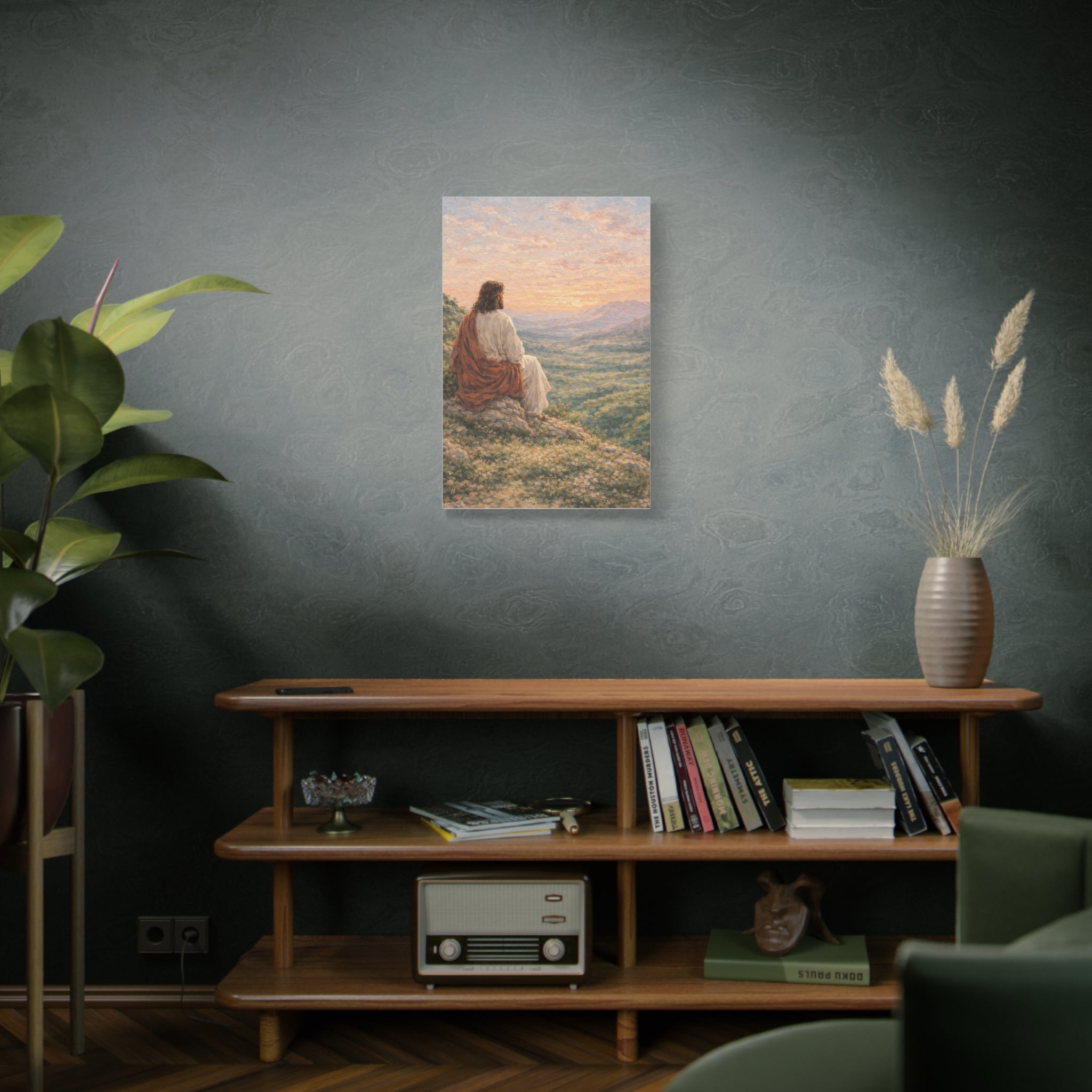 Jesus Watching Over the Valley Canvas Print Christian Wall Art Matte Canvas Faith Inspired Landscape Artwork