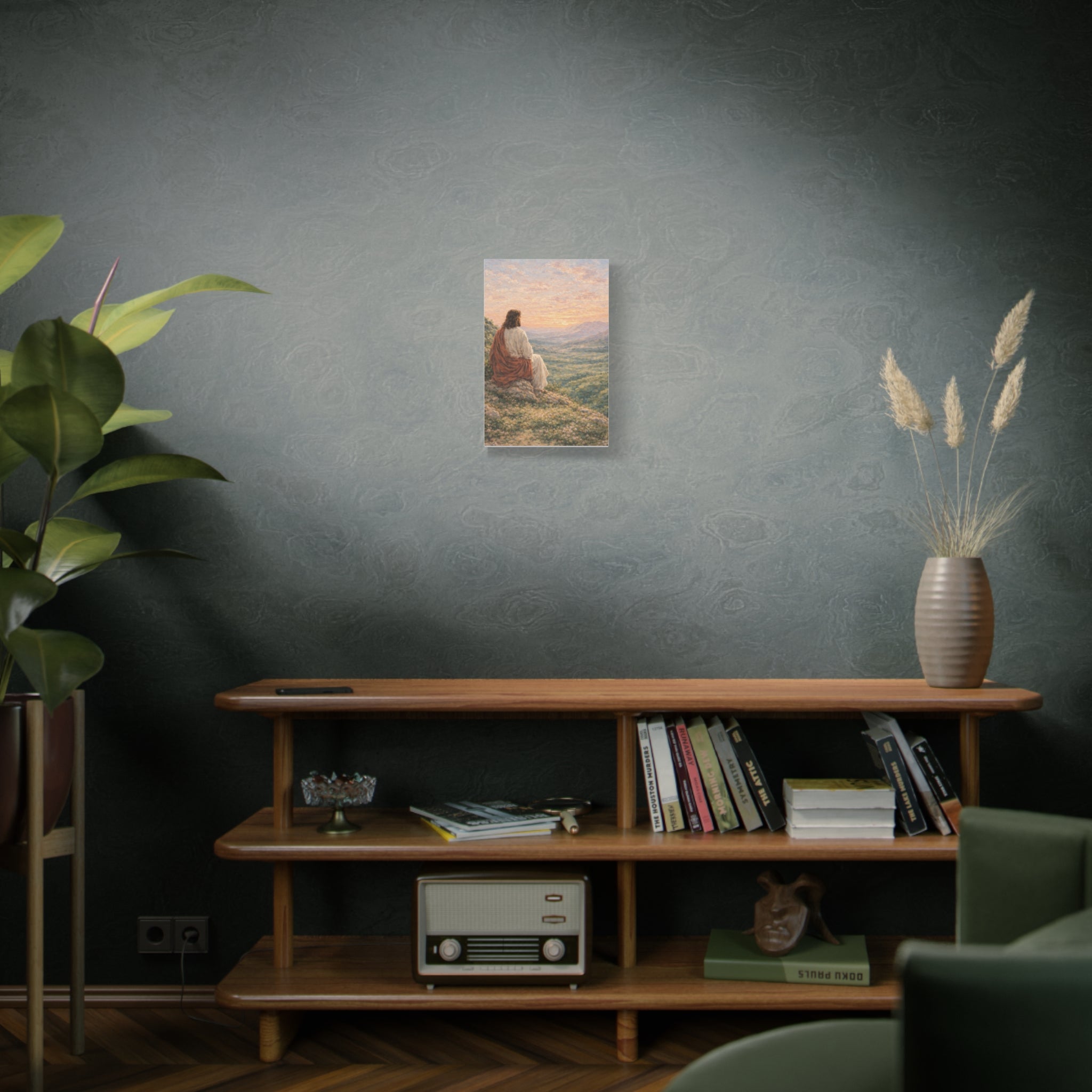 Jesus Watching Over the Valley Canvas Print Christian Wall Art Matte Canvas Faith Inspired Landscape Artwork