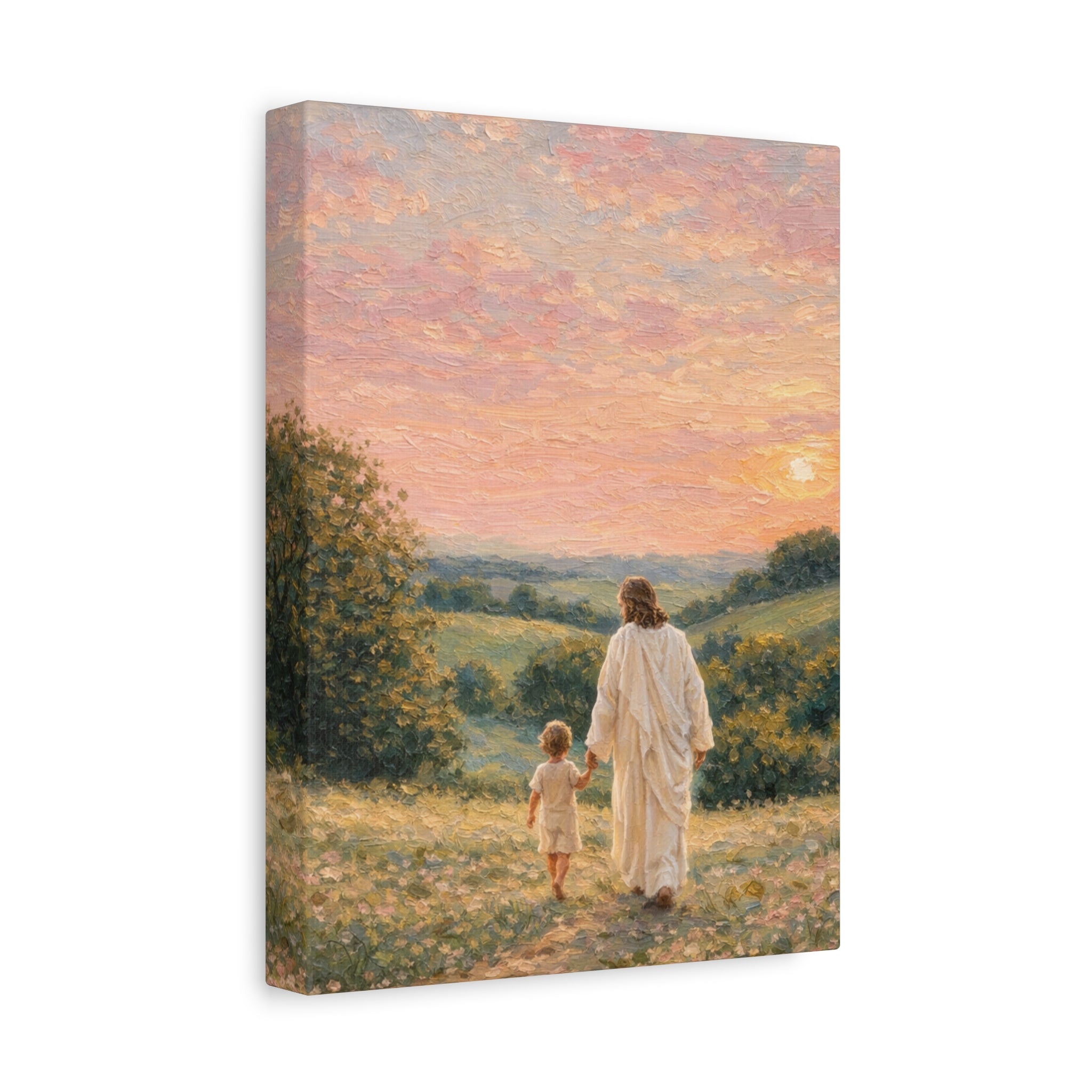 Jesus Walking With a Child Canvas Print Christian Wall Art Matte Canvas Faith Filled Landscape Artwork