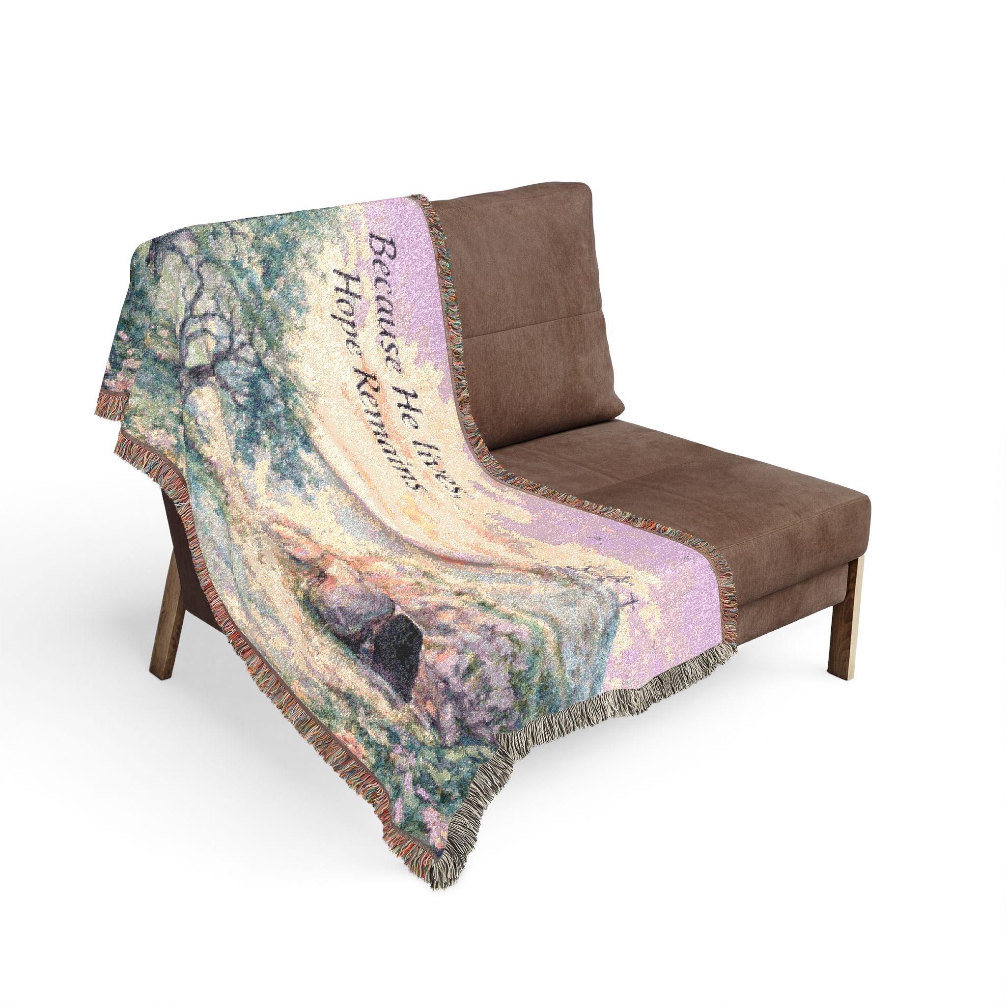 "Because He Lives, Hope Remains" Christian Throw—  Resurrection Garden Woven Blanket